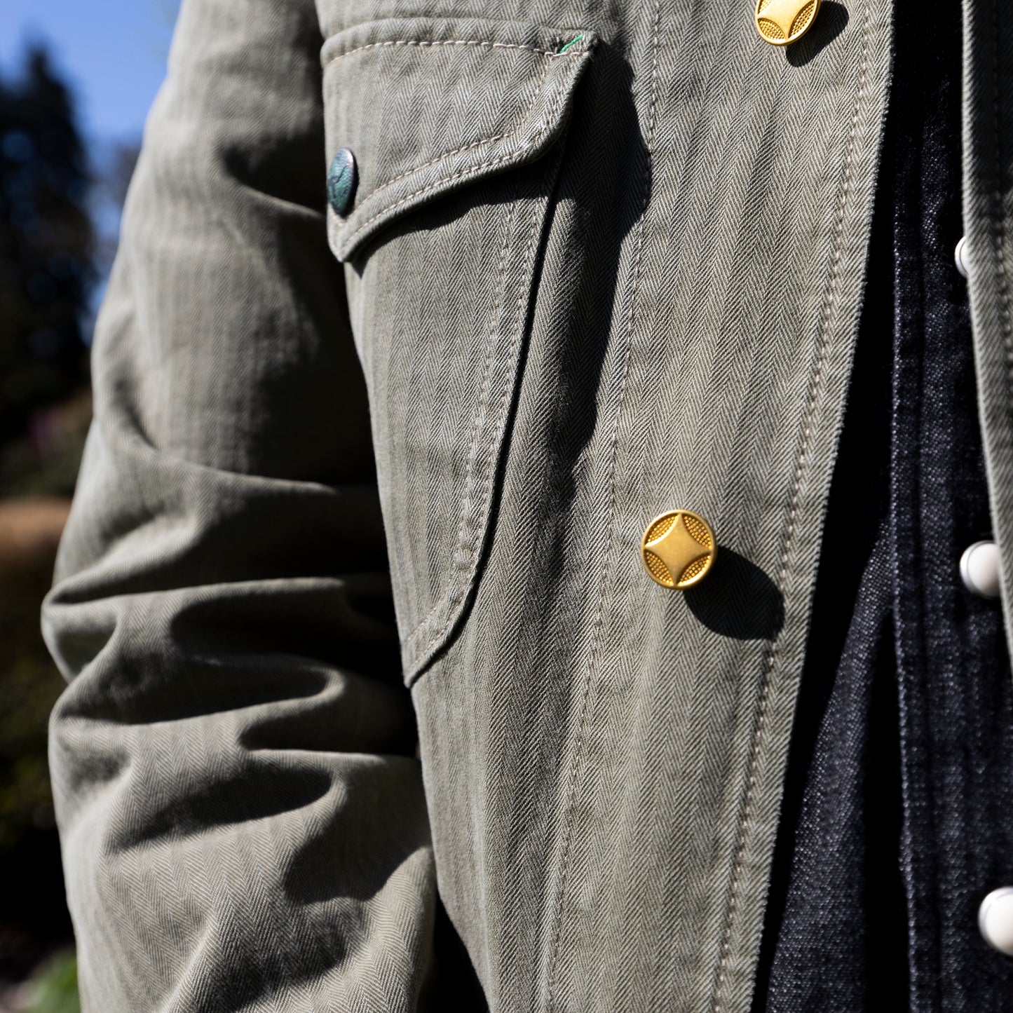 Japanese Cotton Herringbone Barn Jacket - Faded Olive