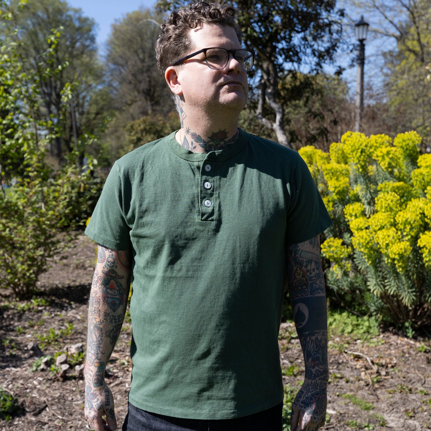 Velva Sheen Henley SS Tee- Fatigue Green