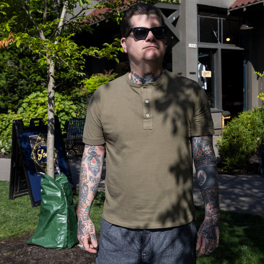 Loopwheeled Henley - Army Olive