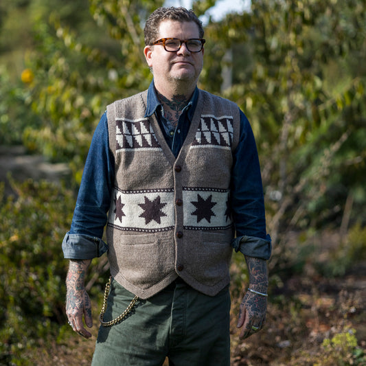Highland Wool Valero Sweater Vest - Taupe/Cream