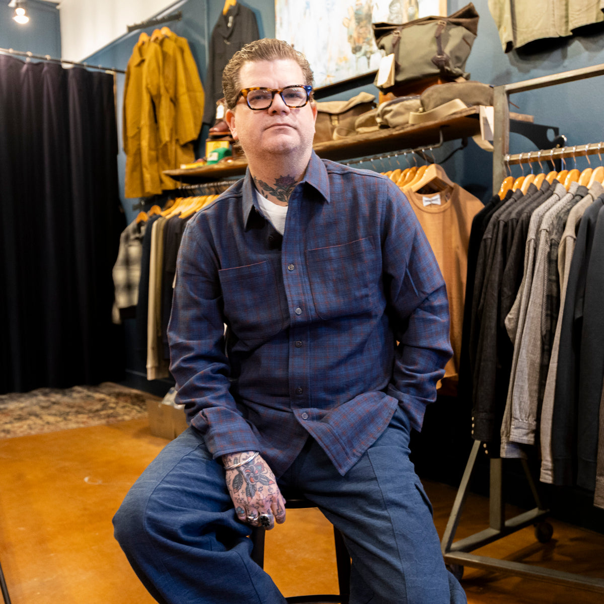 Rios Handwoven Workshirt - Indigo/Smoke/Madder