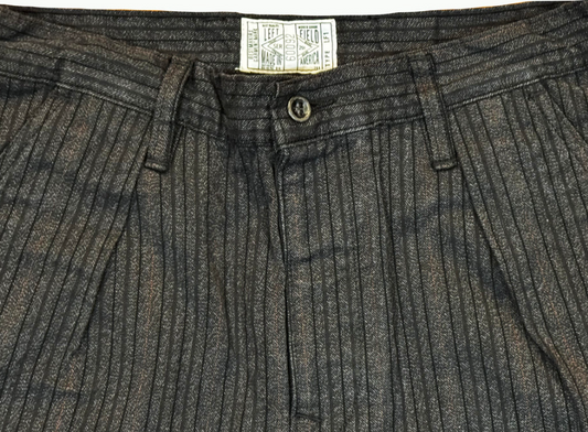 Japanese Black and Brown Stripe Twill Wide Leg Single Pleat 40's Work Trouser