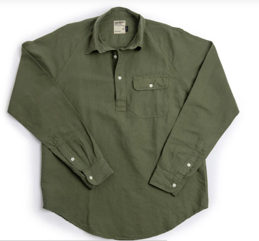 Pop Over Work Shirt Cotton Hemp - Military Green