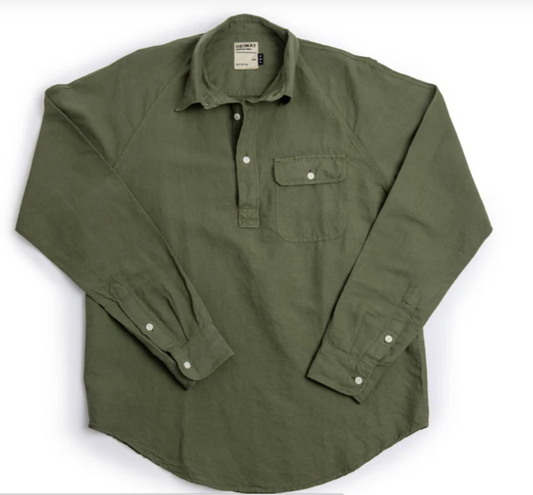 Pop Over Work Shirt Cotton Hemp - Military Green